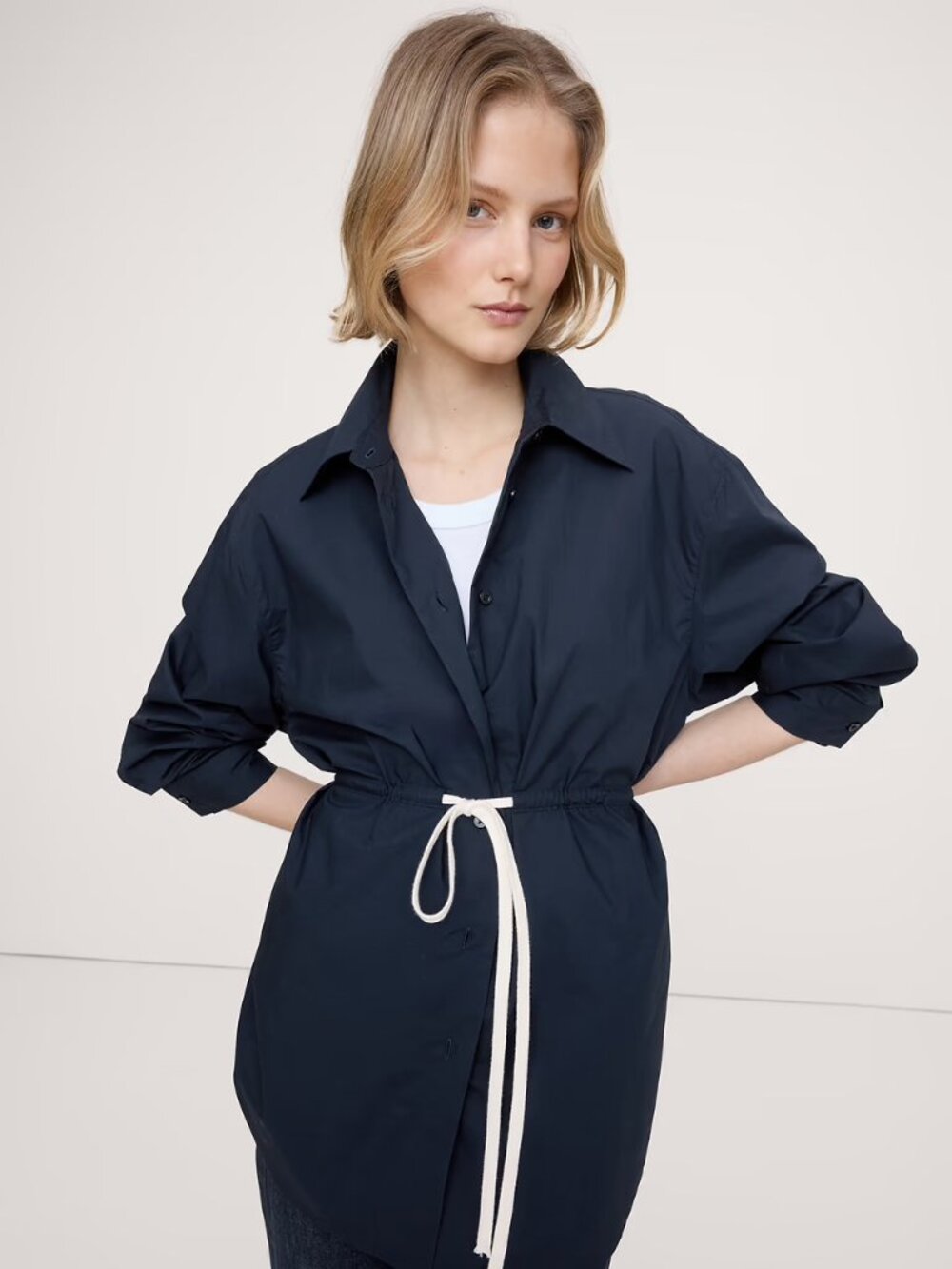 NWT Banana Republic Navy Cotton Poplin Drawstring Tunic